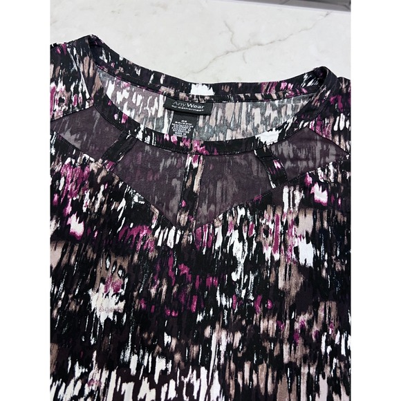 Any Wear by Catherines Plus Size 4X Abstract Print Mesh Neck Sleeveless Blouse - Picture 3 of 7